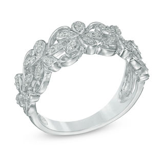 0.18 CT. T.W. Diamond Flower Scroll Ring in Sterling Silver|Peoples Jewellers