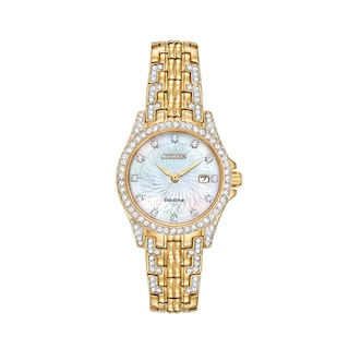 Ladies' Citizen Eco-Drive® Crystal Accent Watch with Mother-of-Pearl Dial and Bracelet Boxed Set (Model: EW1222-76D)|Peoples Jewellers