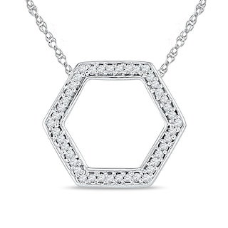 Diamond Accent Outline Hexagon Pendant in 10K White Gold|Peoples Jewellers