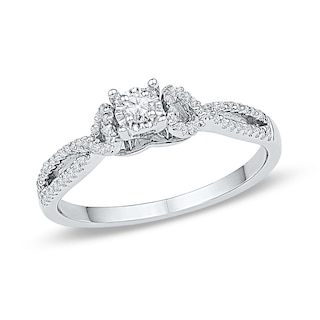 0.23 CT. T.W. Diamond Heart Sides Split Shank Promise Ring in 10K White Gold|Peoples Jewellers
