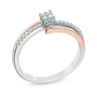 0.15 CT. T.W. Quad Diamond Bypass Promise Ring in Sterling Silver and 10K Rose Gold|Peoples Jewellers