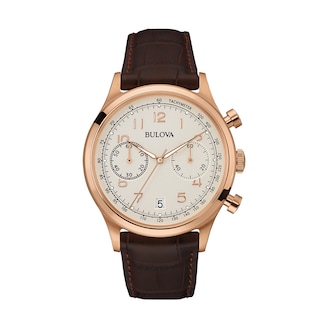 Men's Bulova Chronograph Rose-Tone Strap Watch with Silver-Tone Dial (Model: 97B148)|Peoples Jewellers