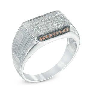 Men's 0.30 CT. T.W. Enhanced Champagne and White Diamond Ring in Sterling Silver|Peoples Jewellers