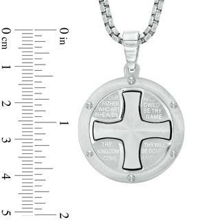 Men's Satin Lord's Prayer Medallion Pendant in Stainless Steel - 24"|Peoples Jewellers
