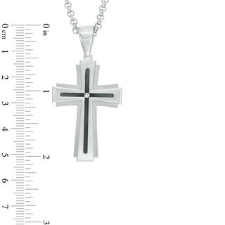 Men's Diamond Accent Groove Cross Pendant in Two-Tone Stainless Steel - 24"|Peoples Jewellers