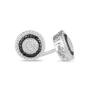 Enhanced Black and White Diamond Accent Double Frame Stud Earrings in Sterling Silver|Peoples Jewellers