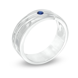 Men's Lab-Created Blue Sapphire Solitaire Wedding Band in Sterling Silver|Peoples Jewellers