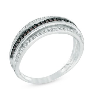 0.18 CT. T.W. Champagne and White Diamond Multi-Row Band in Sterling Silver|Peoples Jewellers