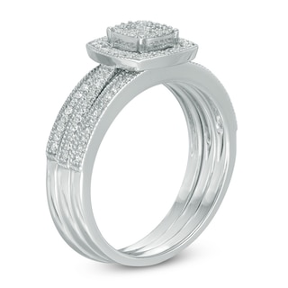 0.30 CT. T.W. Multi-Diamond Square Frame Three Piece Bridal Set in 10K White Gold|Peoples Jewellers