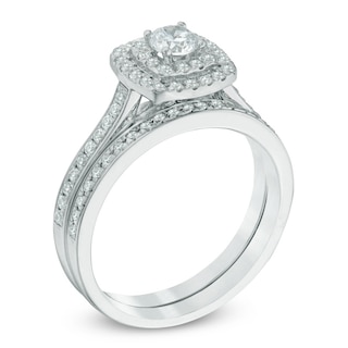 0.75 CT. T.W. Diamond Double Square Frame Bridal Set in 10K White Gold|Peoples Jewellers