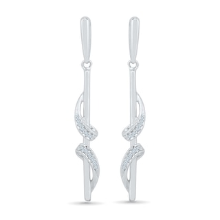 0.07 CT. T.W. Diamond Ribbon Overlay Stick Drop Earrings in 10K White Gold|Peoples Jewellers