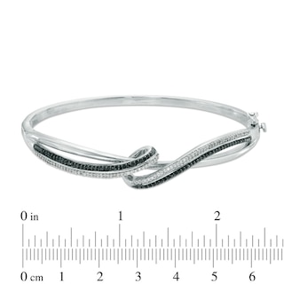 0.45 CT. T.W. Black and White Diamond Overlay Bangle in Sterling Silver|Peoples Jewellers