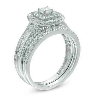 1.00 CT. T.W. Diamond Double Cushion Frame Bridal Set in 10K White Gold|Peoples Jewellers