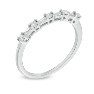 0.18 CT. T.W. Baguette and Round Diamond Alternating Anniversary Band in 10K White Gold|Peoples Jewellers