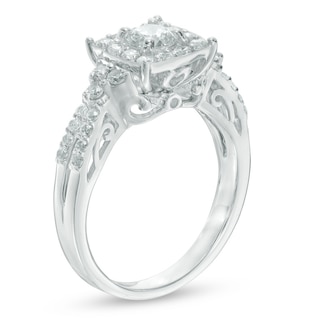 0.95 CT. T.W. Diamond Frame Split Shank Engagement Ring in 10K White Gold|Peoples Jewellers