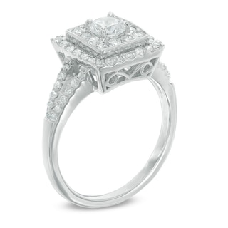 0.70 CT. T.W. Diamond Square Frame Engagement Ring in 10K White Gold|Peoples Jewellers