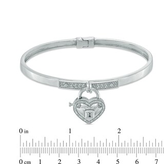 Forever Locking Love™ 0.15 CT. T.W. Diamond Heart-Shaped Lock Charm Hinged Bangle in Sterling Silver|Peoples Jewellers