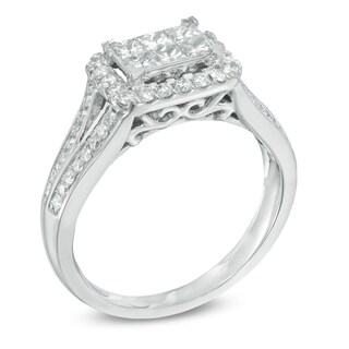 1.00 CT. T.W. Princess-Cut Composite Diamond Frame Split Shank Engagement Ring in 10K White Gold|Peoples Jewellers