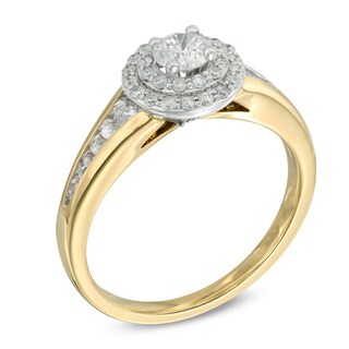 0.76 CT. T.W. Certified Canadian Diamond Double Frame Engagement Ring in 14K Gold (I/I2)|Peoples Jewellers