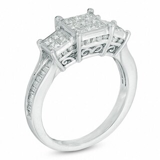 1.00 CT. T.W. Princess-Cut Composite Diamond Three Stone Engagement Ring in 10K White Gold|Peoples Jewellers