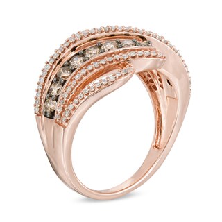 1.00 CT. T.W. Champagne and White Diamond Cascading Waves Ring in 10K Rose Gold|Peoples Jewellers