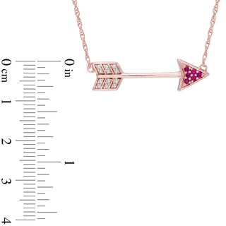 Lab-Created Ruby and White Sapphire Arrow Necklace in Sterling Silver and 14K Rose Gold Plate - 16.5"|Peoples Jewellers