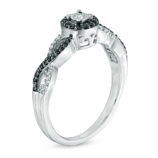 0.18 CT. T.W. Enhanced Black and White Diamond Frame Twist Shank Promise Ring in 10K White Gold|Peoples Jewellers