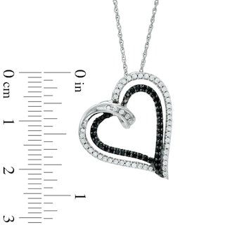0.45 CT. T.W. Enhanced Black and White Diamond Tilted Double Heart Pendant in Sterling Silver|Peoples Jewellers
