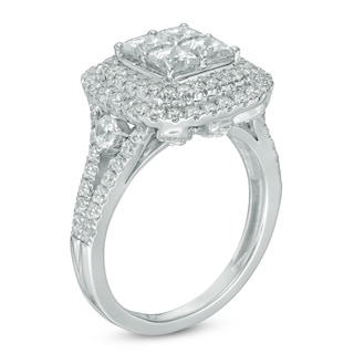 1.95 CT. T.W. Princess-Cut Quad Diamond Double Cushion Frame Engagement Ring in 14K White Gold|Peoples Jewellers