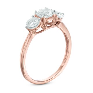 5.2mm Lab-Created White Sapphire Three Stone Ring in 10K Rose Gold|Peoples Jewellers