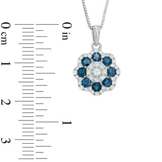 Lab-Created Blue and White Sapphire Flower Cluster Pendant in 10K White Gold|Peoples Jewellers