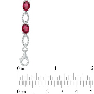 Oval Lab-Created Ruby and Diamond Accent Bracelet in Sterling Silver - 7.5"|Peoples Jewellers