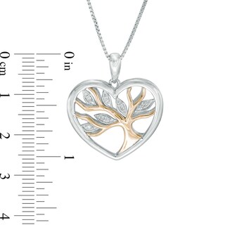 0.04 CT. T.W. Diamond Tree Heart Pendant in Sterling Silver and 14K Gold|Peoples Jewellers