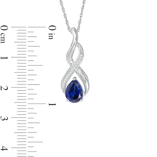 Pear-Shaped Lab-Created Blue Sapphire and Diamond Accent Cascading Flame Pendant in Sterling Silver|Peoples Jewellers
