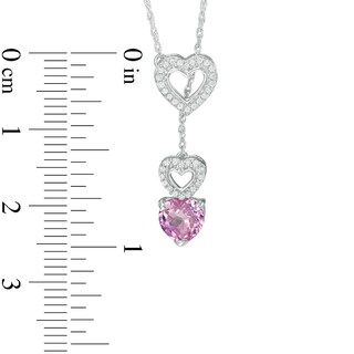 6.0mm Lab-Created Pink Sapphire and 0.11 CT. T.W. Diamond Heart Lariat Necklace in Sterling Silver|Peoples Jewellers