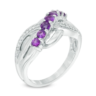 Amethyst and Diamond Accent Seven Stone Ring in Sterling Silver|Peoples Jewellers