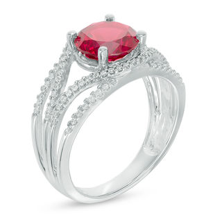 8.0mm Lab-Created Ruby and 0.24 CT. T.W. Diamond Split Shank Ring in 10K White Gold|Peoples Jewellers