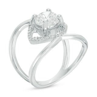 8.0mm Lab-Created White Sapphire and 0.09 CT. T.W. Diamond Orbit Ring in Sterling Silver|Peoples Jewellers