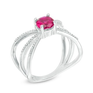 6.0mm Lab-Created Ruby and Diamond Accent Triple Row Orbit Ring in Sterling Silver|Peoples Jewellers