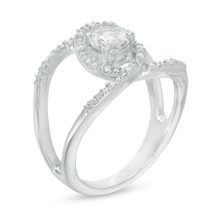 5.0mm Lab-Created White Sapphire and Diamond Accent Orbit Ring in Sterling Silver|Peoples Jewellers