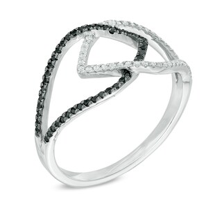0.23 CT. T.W. Enhanced Black and White Diamond Interlocking Petals Ring in Sterling Silver|Peoples Jewellers