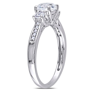 6.0mm Lab-Created White Sapphire and Diamond Accent Three Stone Ring in 10K White Gold|Peoples Jewellers