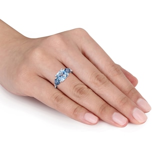 Blue Topaz and Diamond Accent Three Stone Ring in Sterling Silver|Peoples Jewellers