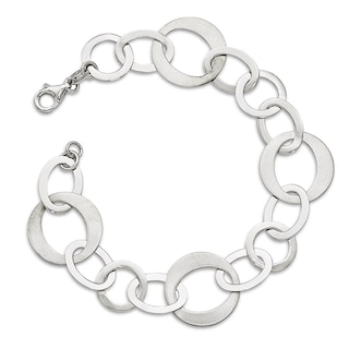 Brushed Flat Circular Link Bracelet in Sterling Silver - 8.0"|Peoples Jewellers