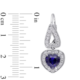 Heart-Shaped Lab-Created Blue and White Sapphire Frame Drop Earrings in Sterling Silver|Peoples Jewellers