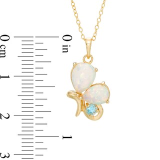 Pear-Shaped Lab-Created Opal and Swiss Blue Topaz Butterfly Pendant in Sterling Silver with 18K Gold Plate|Peoples Jewellers