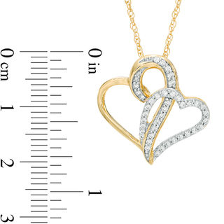 Lab-Created White Sapphire Tilted Hearts Pendant in Sterling Silver with 14K Gold Plate|Peoples Jewellers