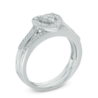 0.22 CT. T.W. Diamond Composite Heart Frame Bridal Set in Sterling Silver|Peoples Jewellers