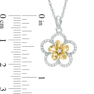"Flowers of Love" 0.15 CT. T.W. Diamond Double Pinwheel Frame Pendant in Sterling Silver and 10K Gold|Peoples Jewellers