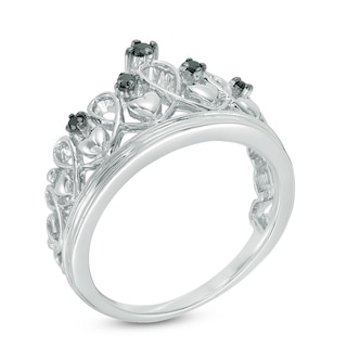 Black Diamond Accent Heart Crown Ring in Sterling Silver|Peoples Jewellers